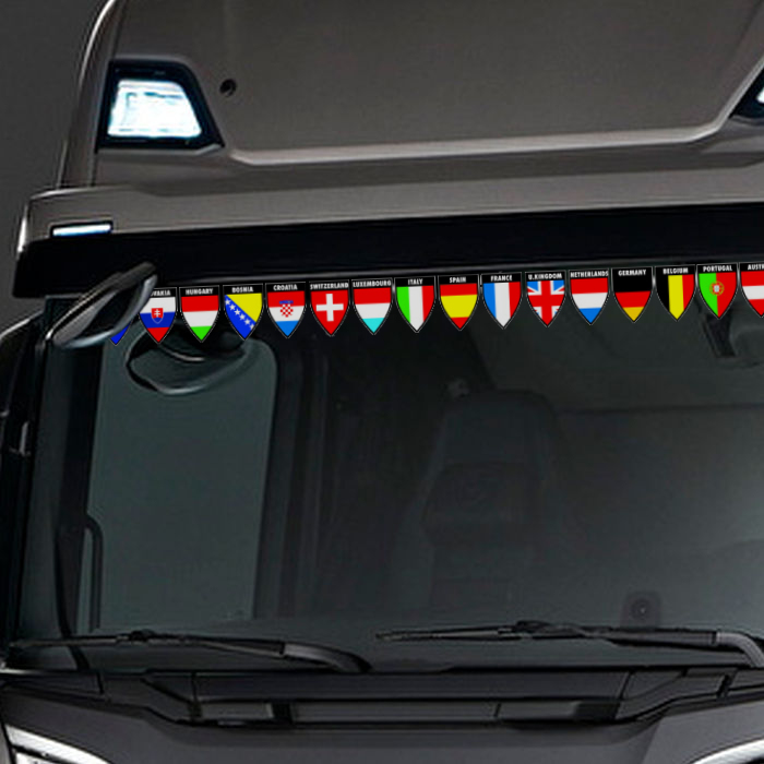 LKW Wimpel Kette Auto Trucker Mini Schal Saugnapf Anhänger EU Länder Flagge Deko Fahne