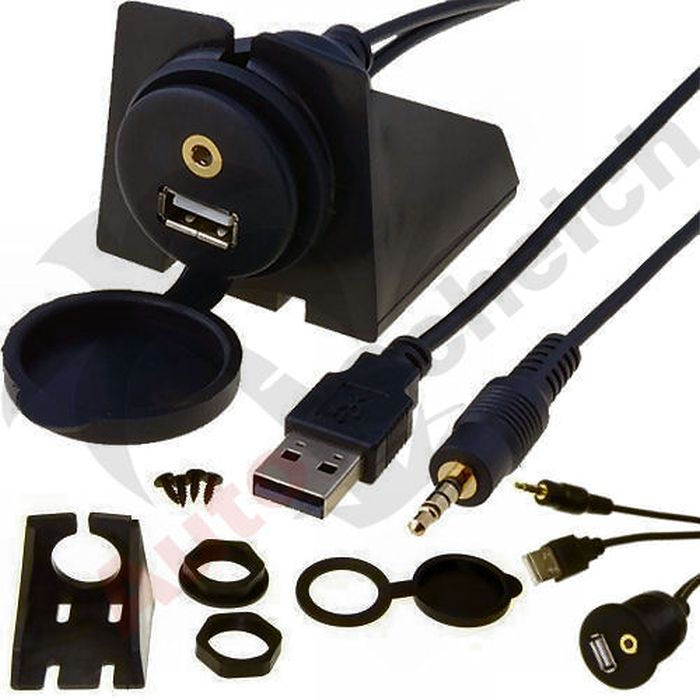 USB Klinke 3,5 mm Einbau Buchse Adapter Kabel Anschluss AUX IN Verlängerung KFZ